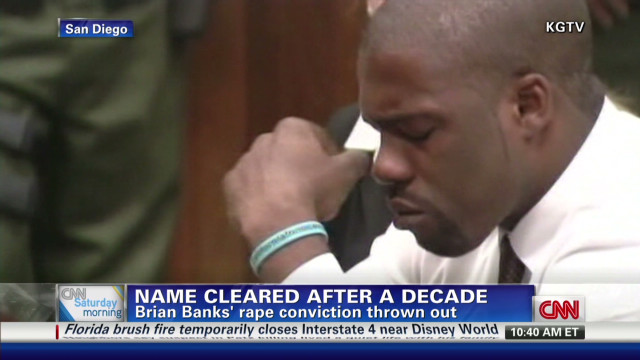 An emotional Brian Banks in court after having his name cleared.