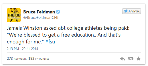 @BruceFeldmanCFB tweeting about Winston's opinion on being paid.