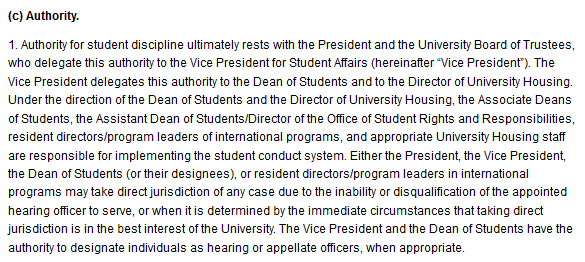 Hearing Authority per the Provisions of the FSU Student Conduct Code.