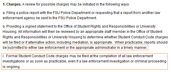 Excerpt from FSU's Student Conduct Code.