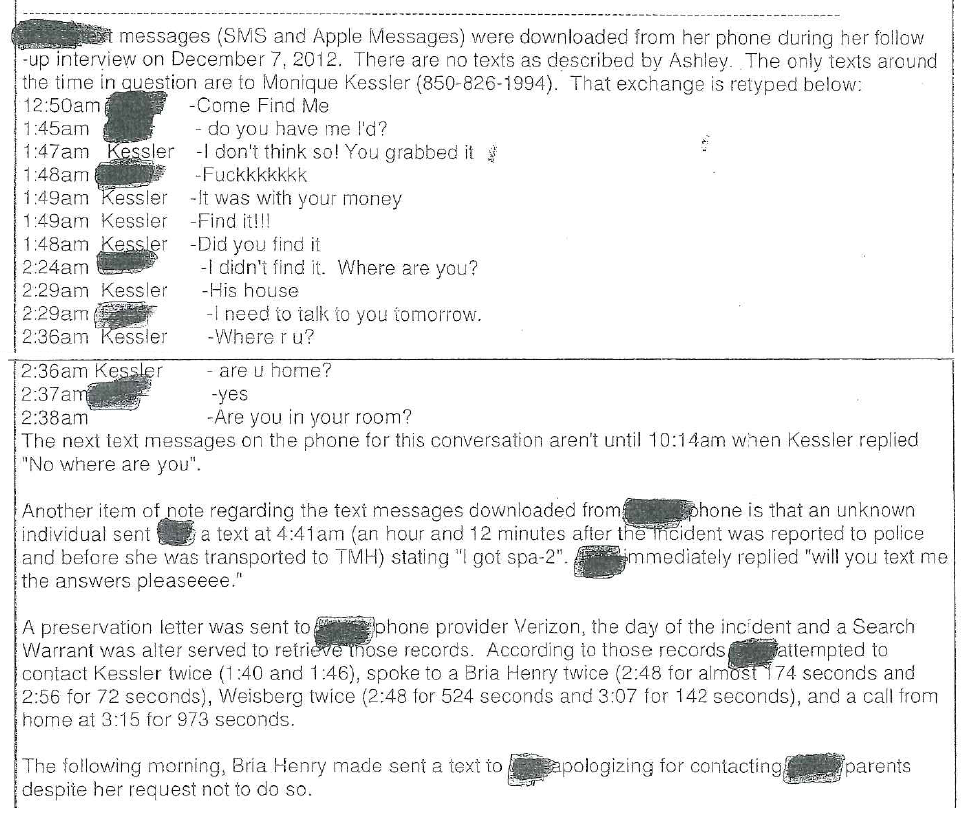 Texts between the accuser and Monique Kessler during the time in question.