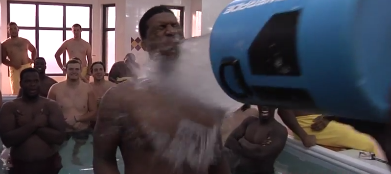 Winston participating in the ALS Ice Bucket Challenge with teammates.