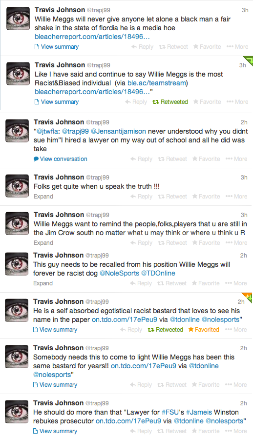 NFL and former FSU defensive star Travis Johnson letting his feelings known about Meggs.
