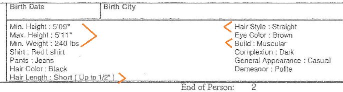 Suspect description in the report by Officer Fallis of TPD.