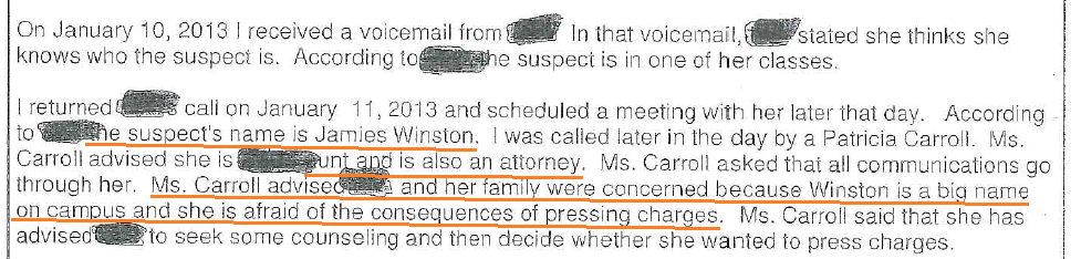 Winston first identified and Ms. Carroll first identified as being accuser's aunt.
